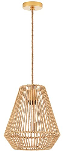 MhyTogn Woven Pendant Lights Hanging Lamp with 12 Hand Rattan Basket Shade Antique Brass Brush Paint Finish for Kitchen Island Farmhouse Dining Room Bar Bedroom Foyer Hallway