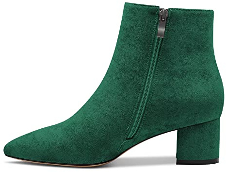Castamere Femmes Bloc Chunky Bas Kitten Talon Heel Fermé Pointu Bout Bottines Slip-on Fermeture à Glissière Bureau Classique Dress Bottes Vert 40 EU