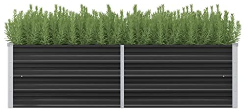 WIFESE Aiuola rialzata da giardino, antracite, 160 x 40 x 45 cm, in acciaio zincato, aiuola rialzata in metallo, per giardino, letto di erbe, fioriera, decorazione per ingresso, balcone, terrazza