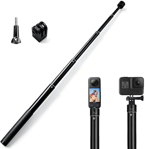 Perche à selfie invisible de 130 cm compatible avec GoPro Hero 13 12 11 10 9 AKASO EK7000 Brave 7 LE Insta360 DJI Omos, monopode étendu de 6,35 mm, monopode réglable pour caméra d'action