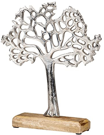 levandeo Deko-Aufsteller H25cm Lebensbaum Mangoholz Silber Braun Tischdeko Deko Baum Natur Figur