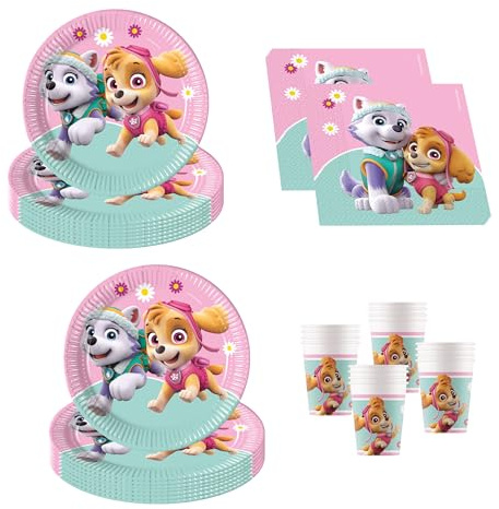 Procos - Paw Patrol Geburtstag Deko, 52-Teilig, Pappteller, Becher und Servietten für Kindergeburtstag, Partygeschirr