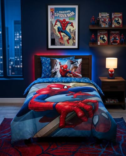 Spiderman Bettwäsche 135x200+80x80 – 100% Baumwolle – Blau | Wendebettwäsche | Marvel | 135x200+80x80 cm | Kinder | Offiziell lizenziert | Aymax | Einzelbett