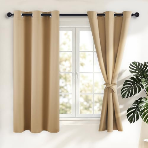 Hiasan Verdunklungsvorhänge Gardinen, 160 x 106 cm (H x B), Beige | Blickdicht Vorhänge mit Ösen, Thermovorhang Ösenschal, weiche Schiebevorhänge, für Schlafzimmer und Wohnzimmer, 2er Set