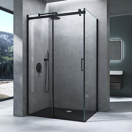 Mai & Mai Box Doccia 80x140cm, Cabina Bagno in Cristallo Trasparente ad Apertura Scorrevole Box Cabina Doccia Angolare Nero Ravenna19K