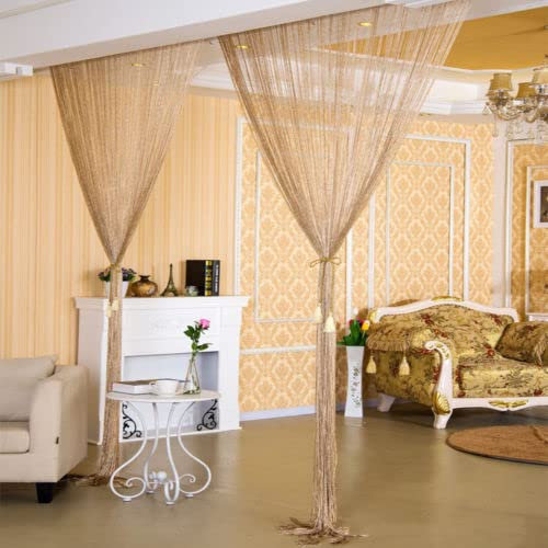 KIEYTW Línea de Cristal de Lujo Cortina Brillante Lámpara de Flash Pantalla Ventana Plumero Transparente Familia Boda Decoración del hogar-Champán, 100x100cm