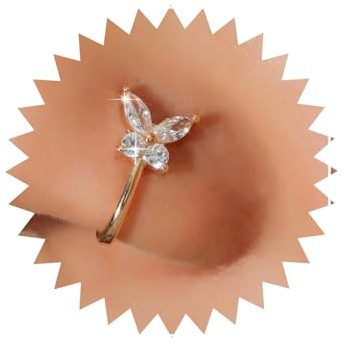 TseenYi Boho Kristall-Schmetterlings-Nasenring,goldener Septum-Nasen-Manschettenring,CZ-Schmetterlings-Nasenring,kleiner Schmetterling,U-förmiger Nasenring,Schmetterlingsknorpel biegsamer Nasenstecker