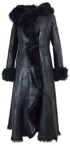 kkdafis Damen Lammfellmantel Schwarz Patchwork Lammfell Fellmantel bis Gr.50, Glattleder (DE/NL/SE/PL, Numerisch, 40, 50, Regular, Regular)