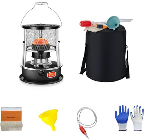FVTVHEV Stufa A Cherosene per Interni 4.5L Campeggio Stufa A Cherosene per Riscaldamento Riscaldatore Portatile con Stoppini Sacchetto di Stoccaggio per Tende da Campeggio (Rosso 4.5L Black