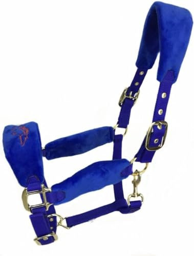 Sport Tent Beginner Halfter Gepolstert Fleece Kopfband Halfter Pferdehalfter Verstellbar Karabinerhaken Weidehalfter Komfort Stalhalfter für Pferde (L, Blau)