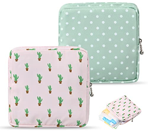 Natuce Damenbinden Aufbewahrungstasche, Tampons Binden Aufbewahrung, Erste Periode Tasche Binden,Perioden Tasche mit Reißverschluss, für Mädchen Frauen 2 Stück, Rosa, Grün