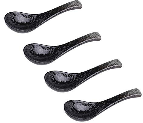 Cucharas soperas Asiáticos cerámica sopa cucharas de té de cucharas 5.3in larga serie de 4 estilo japonés chino de cerámica cucharadas soperas Cucharas de postre (Size : Round spoon-D)