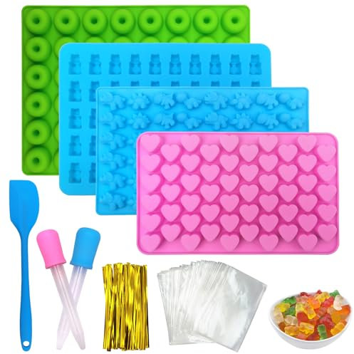 Gemtte Stampo in silicone per caramelle, 4 pezzi, con 2 pipette, stampo in silicone per cioccolato, antiaderente, per caramelle, gelatina, cioccolato