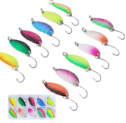 12 Piezas Cucharillas de Trucha, Cucharillas Pesca Trucha, Cebos de Pesca Artificiales de Metal, Adecuado para la Captura de Trucha y Lubina