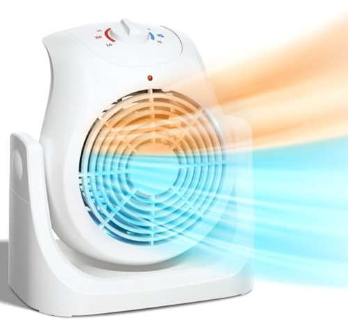 LifePlus 2 in 1 Heater Fan Combo, Portable Cooling Desk Fan, Air Circulator Fan 45° Tilt, 2 Wind Speeds, 1500W Overheat Protection Personal Small Floor for Home Office White