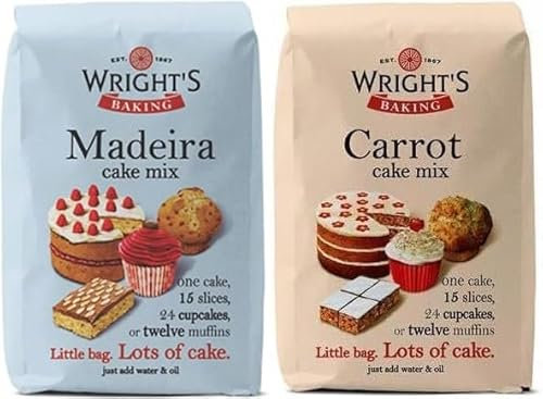 Wright's Baking Cake Mix Selection Pack Carrot & Madeira (One of Each 500g Pack) | can be used to bake light & moist cakes, slices, muffins or cupcakes