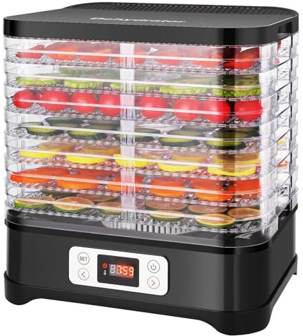 Nictemaw Deshidratador de frutas de acero inoxidable mini deshidratador de cocina con 8 compartimentos insertables, deshidratador con controlador de temperatura, 400W, 35-70°C, temporizador de 72h