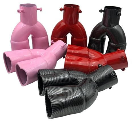 SIFUSM Auspuffrohr Auto Herz Form Stil Doppel Outlet Auspuff Rohr Edelstahl Carbon Faser Hinten Auspuff Tipps Schalldämpfer Schwanz Auspuffblende (Farbe : Pink Bent)