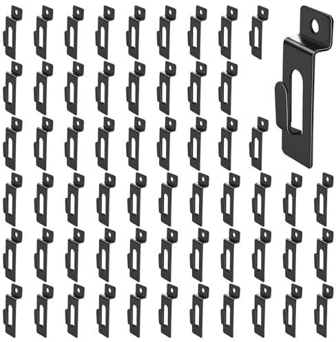 Yauhar 60 ganchos de muesca de metal para colgar en la pared, accesorios para marco de fotos, pintura, obras de arte, panel, tablero, rejilla de listones, estante para colgar (negro)