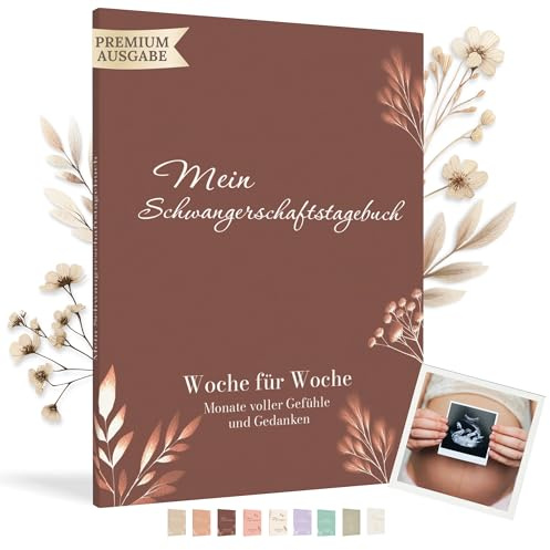 HuBorns - Schwangerschaftstagebuch um Jeden Moment Woche für Woche Festzuhalten mit Platz für Fotos und Ultraschall, Schwangerschaftsbuch zum Ausfüllen und Festhalten (Braune, Deutsch)