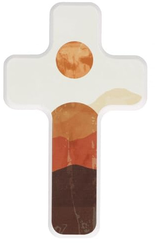 Butzon & Bercker Kinderholzkreuz - Begleiter für deinen Weg. Weiß lackiertes Wandkreuz für aus Holz mit Sonnen-Bild. Für Taufe oder Erstkommunion in Geschenkverpackung geliefert, Format 18 x 11 cm