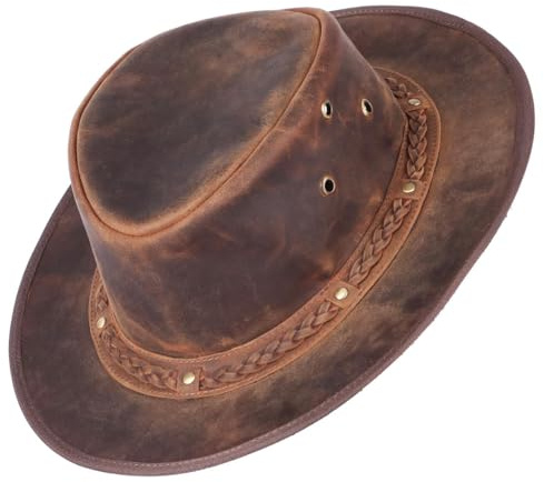 hodalump Lumpi Hut - Trachtenhut aus 100% echtem Büffelleder - Handgefertigter Lederhut im Vintage Look - Trachten Accessoire für Herren & Damen