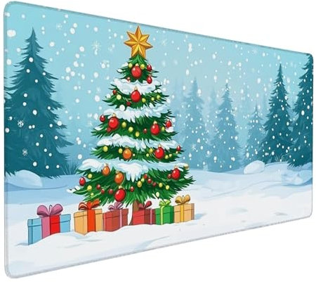 Grün Mauspad 800 x 400 x 3 mm,XXL Gaming Mauspad Weihnachtsbaum,Verlängertes Groß Mauspad Schreibtischauflage,Wasserdicht Mauspad,Genähte Kanten Mauspad,Rutschfeste Gummibasis,Mauspad Gamer Y-154