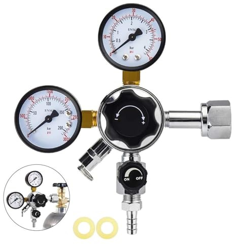 Druckminderer Druckregler CO2 Hauptdruckminderer Dual Manometer W21.8 Druckregler CO2-Regler, Fassbierregler mit 0-60 PSI Arbeitsdruck 0-3000 PSI Tankdruck für Bier Maschine Bierbrauen Bierzapfanlage
