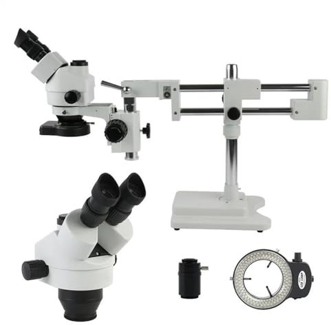 Microscope 7X-45X Simul Focal Parfocal Stereo Trinocular Microscope w/Double Arm Rotating Boom Heavy Duty Stand for Industrial Inspection(WHITE)