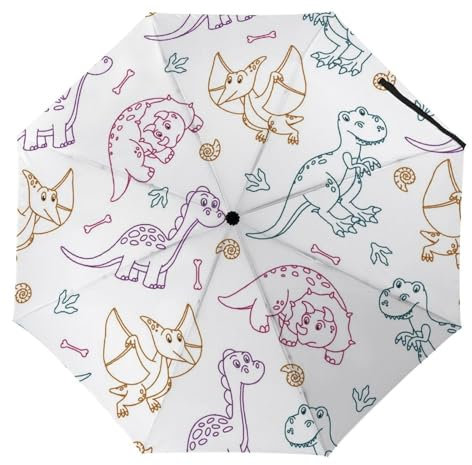 YBQLNP Automatischer Regenschirm Bunte Dinosaurier Taschenschirm Winddicht Sturmfest Für Herren Damen Teenager