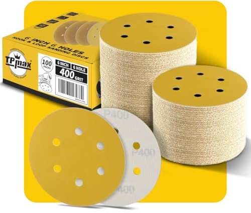 100 Stück 150mm 6 Loch Schleifscheiben 400 Körnung - Premium Gold Rund Klett Schleifpapier für Exzenterschleifer - Ideal für Holz, Metall, Automobil