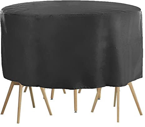 Wasserdichte runde Gartenmöbelabdeckung, 220 x 150 cm, rund, Terrassentischabdeckung für Gartenmöbel-Set, winddichter Schutz für Terrassentisch und Stühle