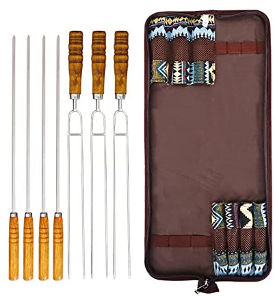 Kit di spiedini a grill in acciaio inossidabile Culnflun da 7 pcs con manico in legno a forma di barbecue bastoncino per il campeggio