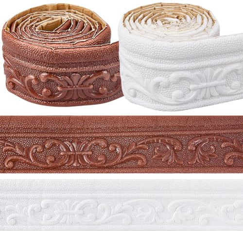 craspire 165x3.9 x 6mm Tapete Zum Abziehen Und Aufkleben 3D Bordüre Kronenleiste Weiß Braun Selbstklebend Flexible Fußleistenleiste Wasserdicht Spiegelnd Klebrige Wandkanten Basislinien Aus