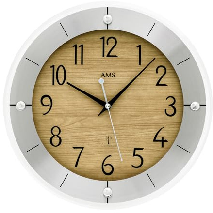 AMS Wanduhr 5592 - Funk-Wanduhr, Aluminiumgehäuse, 31cm, Wohnzimmeruhr, arabische Ziffern