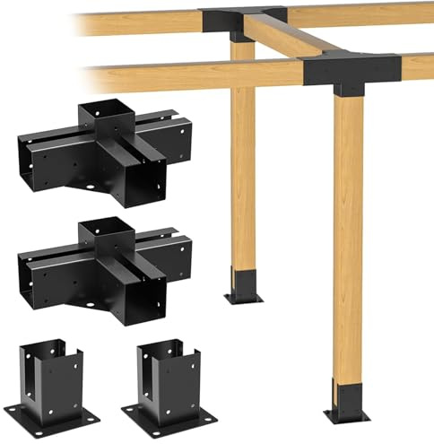 ORIGLE Pergola Brackets, Pergola Kit, 4x4 Post Base, 4-Way Right Angle Corner Bracket DIY Elevated Wood Stand with Screws(Actual: 3.6x3.6 Inch) Lumber Pergola Gazebo