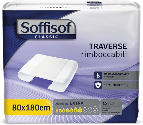 Soffisof Inkontinenz-Bettschutz 80x180 - einweg Bettunterlage für Erwachsene - Einzelpackung mit 15 Bettunterlagen, 7 Tropfen - Inkontinenzunterlage für Betten