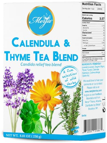 Merja Herbs Calendula & Thyme Tea [250g] 100% Natural for Fungal Cleanse & Body Detox | Decaf Viral Relief | Herbal Teas & Beverages, Pack of 1