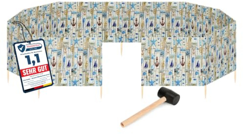 Garronda Paravent Plage 15 m - Kit avec Piquets Bois et Marteau GAEX001 | Brise-Vent de Plage, Paravent Extérieur en Polyester, Pliable, Barrière Coupe-Vent, Pare-Vent pour Mer Camping Jardin Outdoor