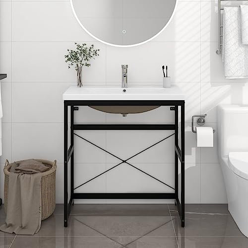 CFODOJ Cabinets & Storage,Vanity Units,Bathroom Vanity Units-home-Bathroom Washbasin Frame with Built-in Basin Black Iron
