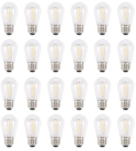 Wrtysully 24 Pack 3V LED S14 Replacement Light Bulbs, Shatterproof Outdoor Solar String Light Bulbs, Warm White