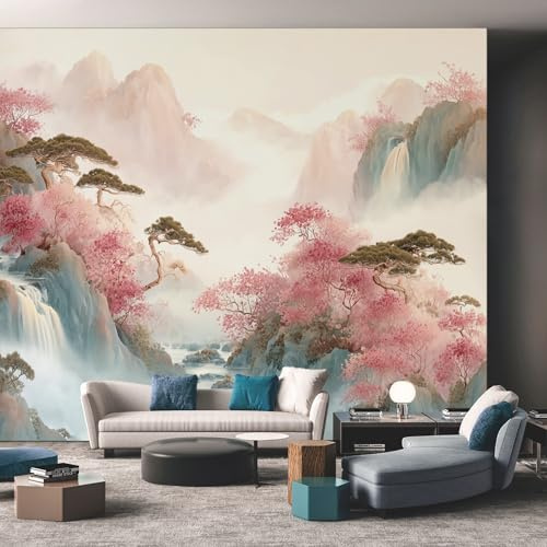 NOGAWA Papier Peint Motif Asiatique, 3D Panoramique Papier Peint Paysage Naturel, Papier Mural Decoratif Pour Salon, Chambre, Tapisserie Murales, Décoration Murale 300x210cm