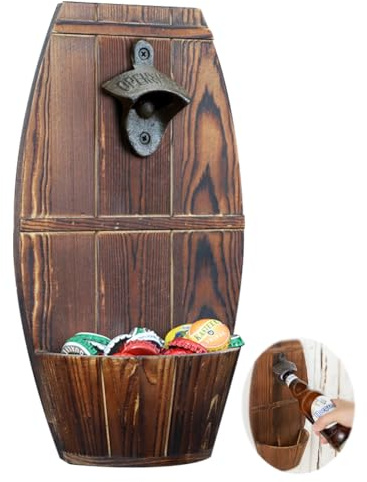 Wandmontierter Bierfass Fass Flaschenöffner - Flaschenöffner Holz mit Auffangbehälter, Bieröffner Wand mit Kronkorken Sammler, Bierflaschenöffner, Lustige Geschenke für Männer und Bierliebhaber