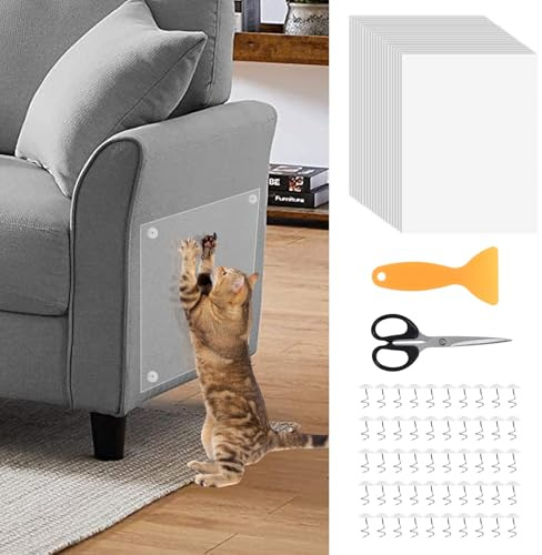 20 PCS Anti-Cat Scratch Furniture Protector with Pins, Designed for Leather Furniture, Anti Scratch Cat Couch Protector from Cats Claws with Scissors and Scraper, Cats Scratch Deterrent for Furnitures