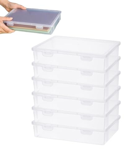 A4 Transparent Plastic Craft Storage Boxes,6 Pack Plastic A4 File Box with Latching Lid,Clear Multi-Purpose Document Case for Document, Stationery, Craft, Certification