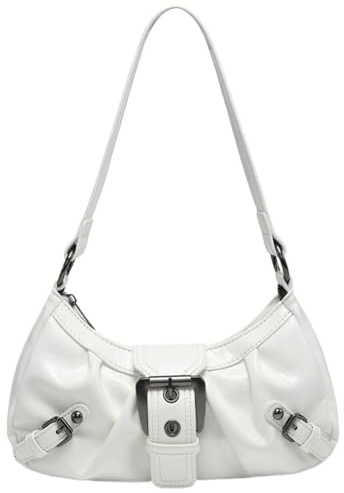 Borsa a tracolla da donna Y2K – Borsa a mezzaluna in pelle PU plissettata sotto le ascelle borsa con chiusura magnetica pochette borsa da viaggio per pendolari, bianco, 370.00x220.00x80.00mm