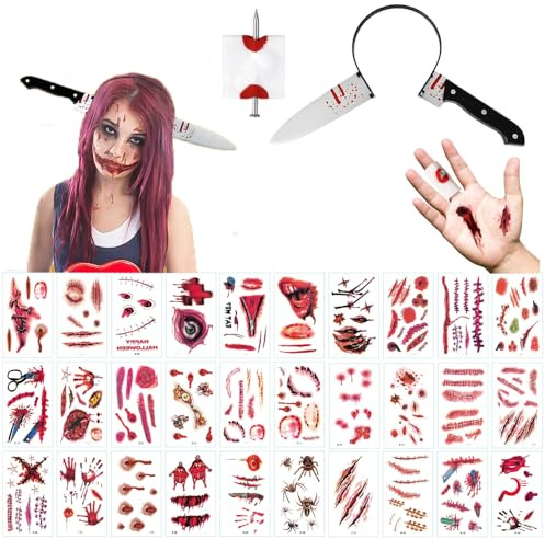 ZELAITE 3 Pcs Halloween Knife Headband - Plastic Knife, Halloween Costume Accessories, Machete and Scissor Scary Accessories for Zombie Masquerade Party