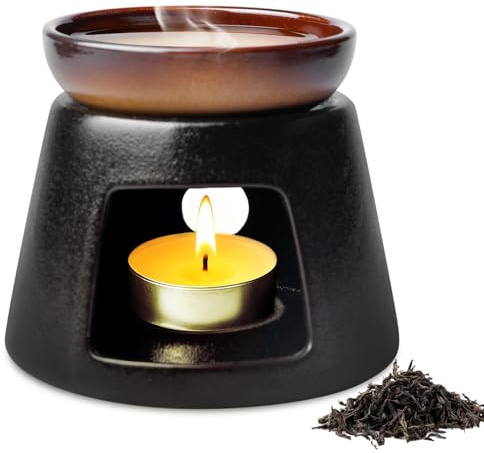 Bruleur Bougie en CeramiqueZ,LampeZ ParfuméeZ en CéramiqueZ,Lampe A Parfum en Céramique,Céramique Aroma Lampe pour Huile Parfumée Et Cire Parfumée,Huiles Essentielles(Noir)