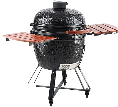 Grill à charbon de bois Portable 18/24 pouces, gaz Propane, avec couvercle et chariot, en argile et en acier inoxydable, for Camping pique-nique,Excellente Stabilité(24inch)