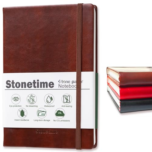 Stonetime Steinpapier Notizbuch für Damen und Herren A5, wasserdichtes Executive Journal, linierte Notizbücher zum Schreiben, Business, Arbeit & Schule, 160 Seiten (Dunkelbraun)